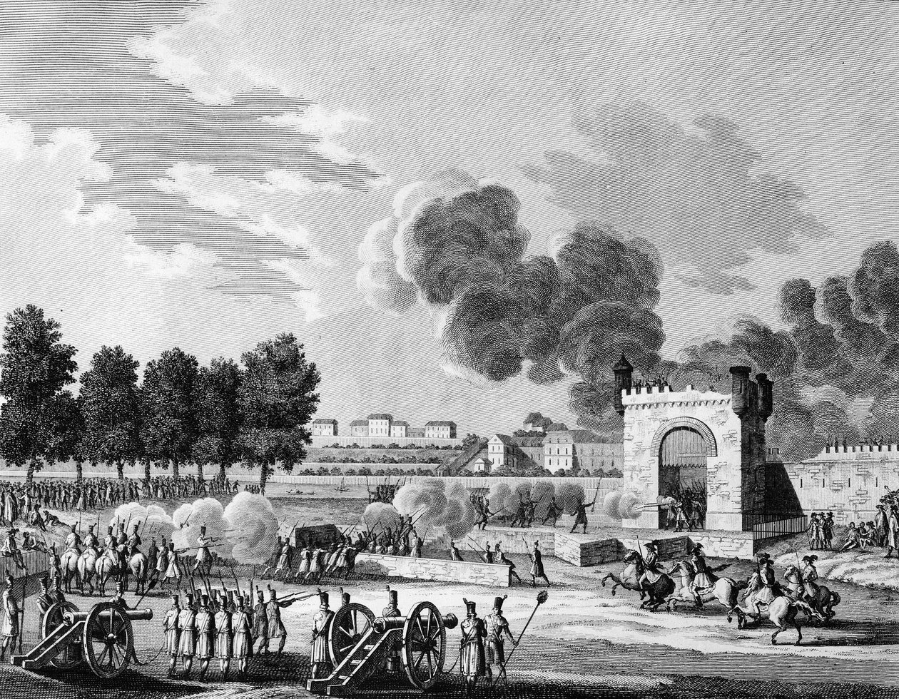 Französische Revolution: Republikanisches Fest der Siege, Kampf junger Studenten auf dem Marsfeld in Paris am 21. Oktober 1794. Gravur von Malapeau nach Swebach - Desfontaines. Paris, Bibliothek des Instituts für Revolutionsgeschichte von Joseph (after) Swebach Desfontaines