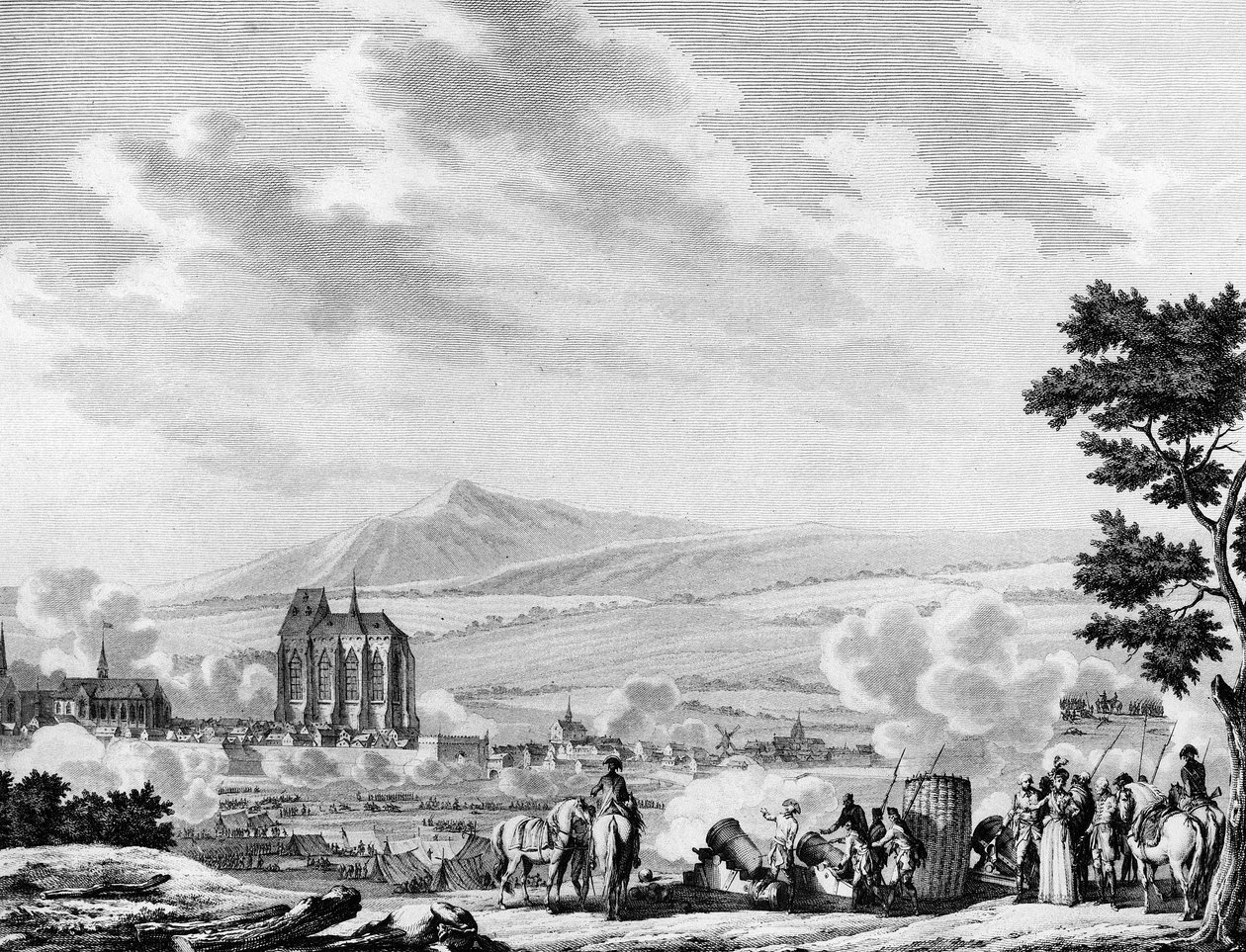 Ankunft der konterrevolutionären Kräfte der österreichischen Armee: Bombardierung der Stadt Lille (25. September) von Joseph (after) Swebach Desfontaines