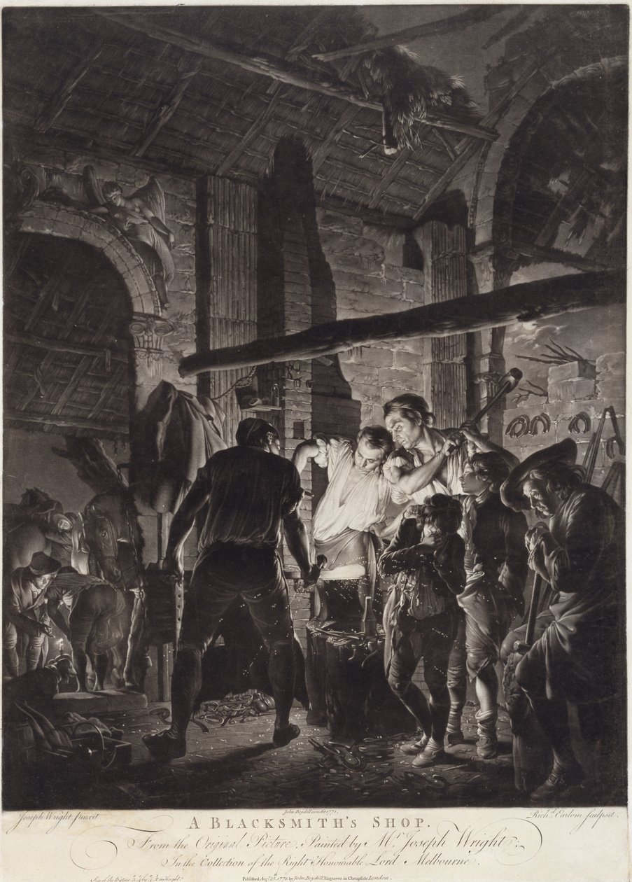 Eine Schmiede, graviert von Richard Earlom (1743-97) von Joseph (after) Wright of Derby