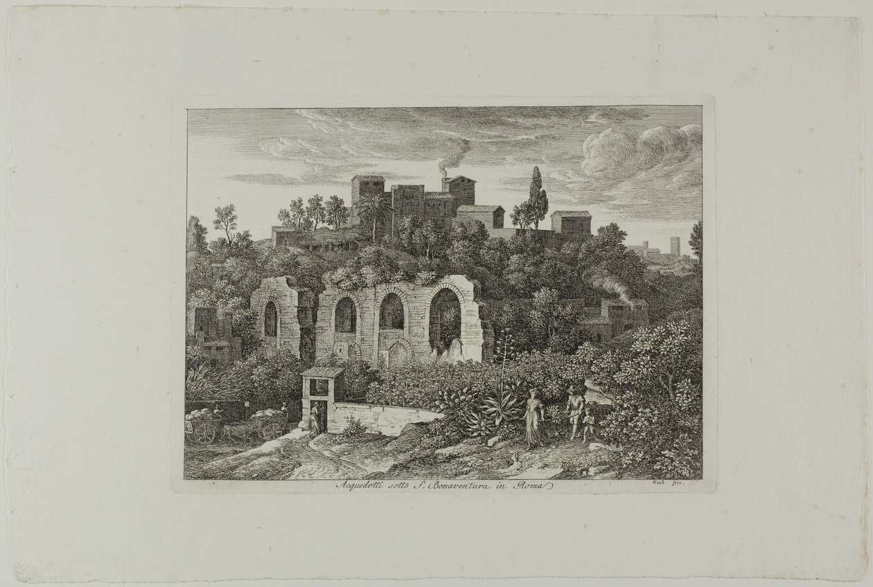 Aquädukt unterhalb des Klosters St. Bonaventura in Rom, Platte zehn aus Die Römischen Ansichten von Joseph Anton Koch