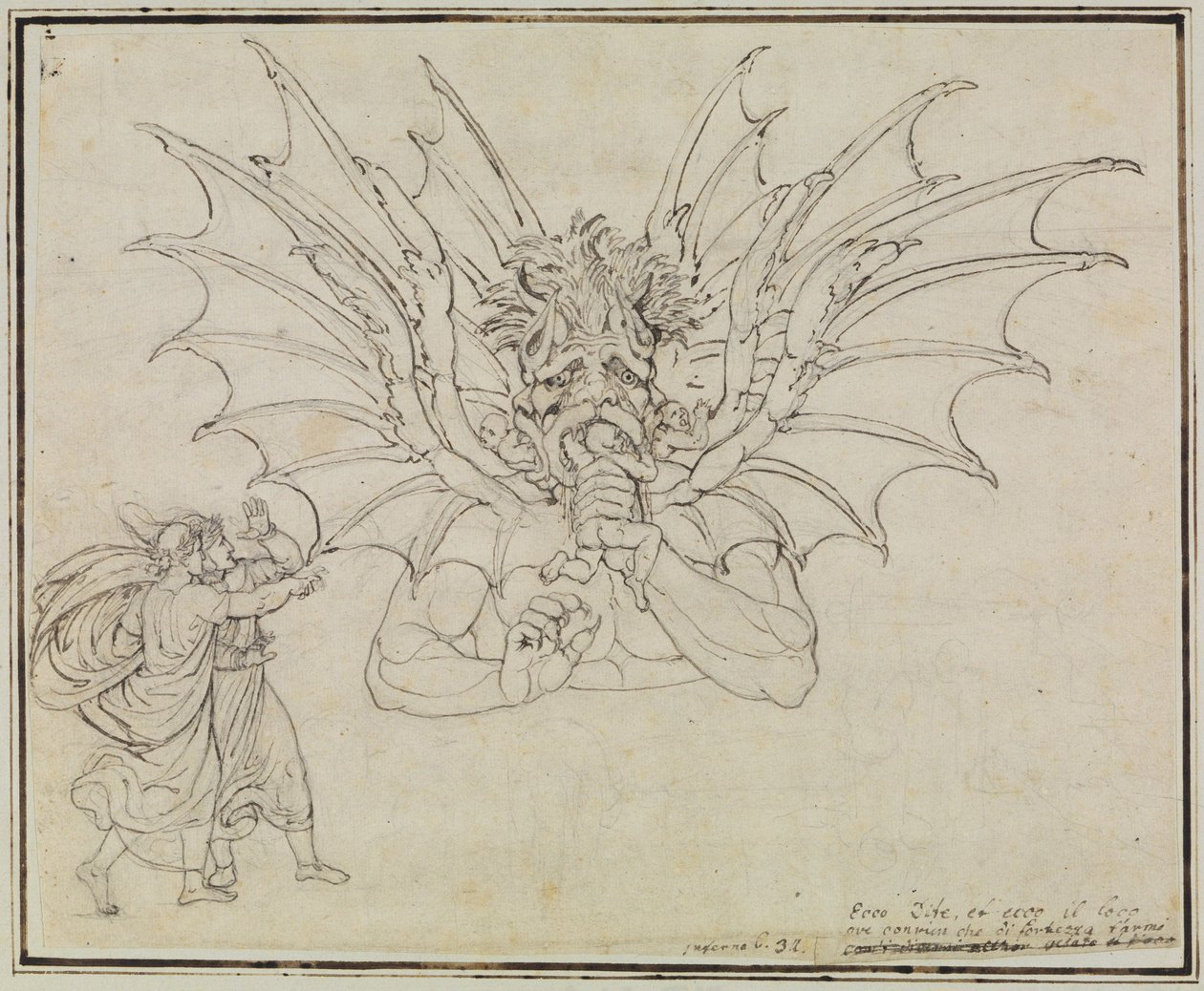 Luzifer (Dante Inferno, Gesang 34, V 37) von Joseph Anton Koch