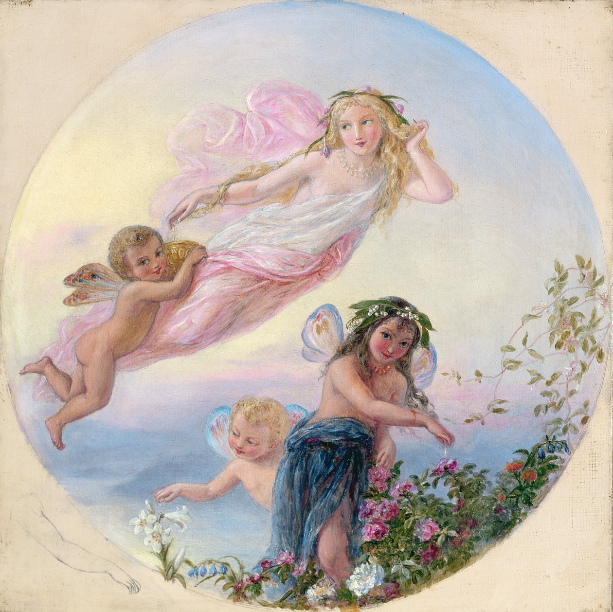 Eine Sylphide und ihre Feenbegleiter besprenkeln den Morgentau von Joseph Bouvier