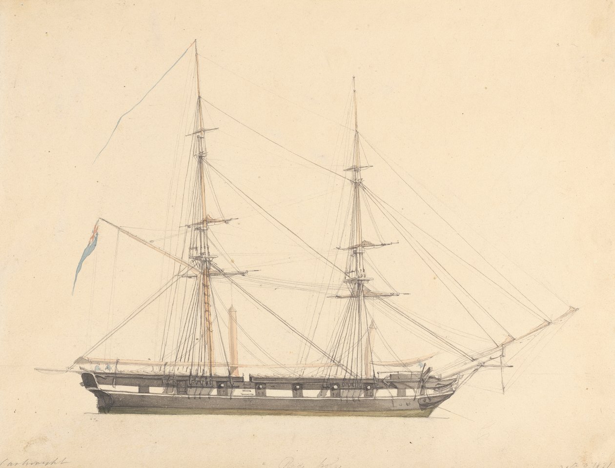 Einzelne Brigg mit Union Jack und drei Figuren von Joseph Cartwright