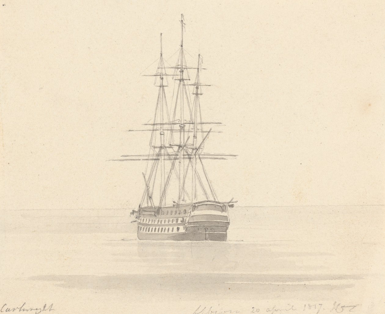 Einzelne Fregatte, Heck vorwärts; Albion 20. April 1817 von Joseph Cartwright
