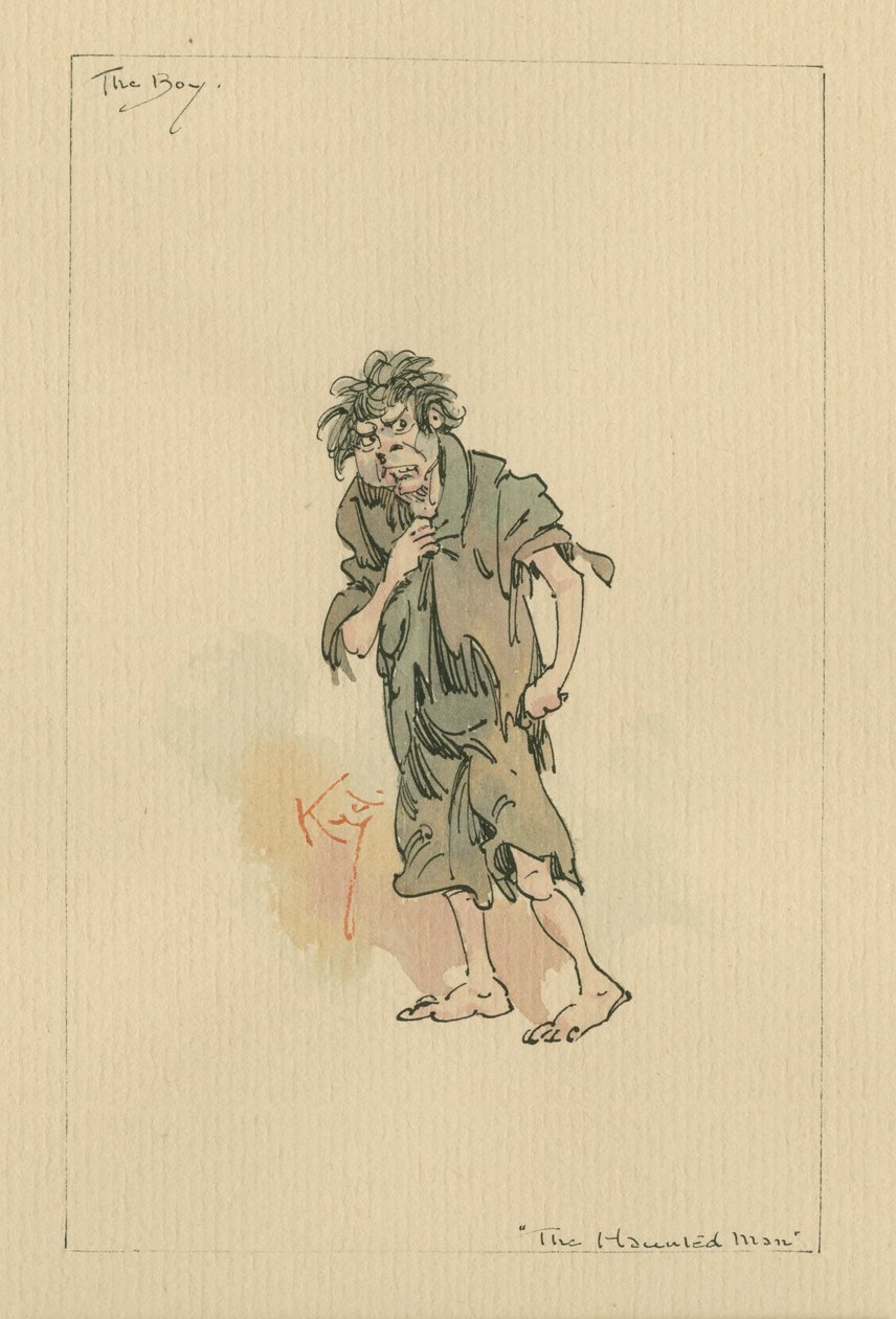 Der Junge - Der heimgesuchte Mann und das Gespenst, ca. 1920er (Feder und Tinte mit Aquarell auf Papier) von Joseph Clayton Clarke