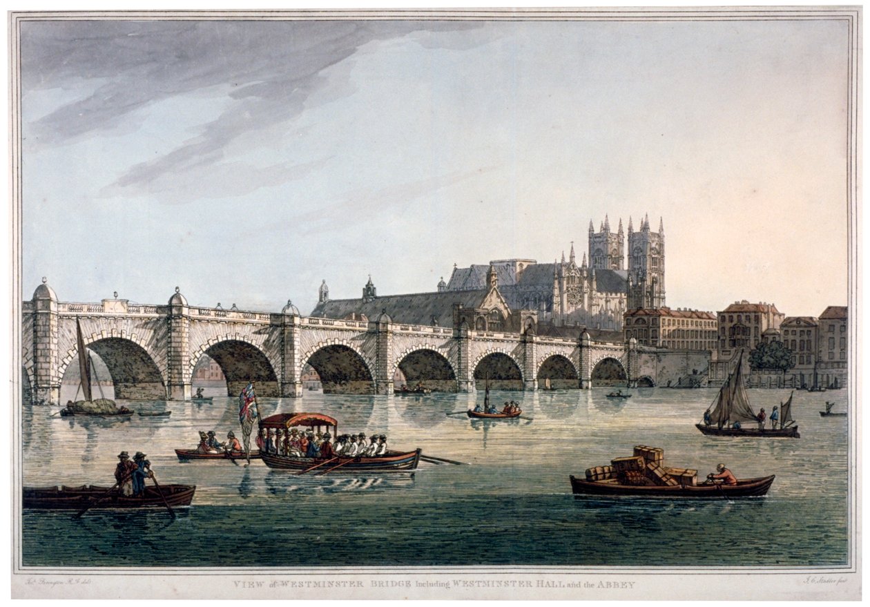 Westminster Bridge, Westminster Abbey und Westminster Hall, London, 1789 von Joseph Constantine Stadler