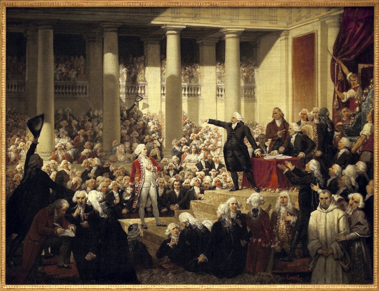 Französische Revolution: Honore Gabriel Riqueti, Graf von Mirabeau (1749-1791) vor Monsieur de Henri Evrard, Marquis von Dreux Breze (1762-1829) bei der Versammlung der Deputierten, 23. Juni von Joseph Desire Court