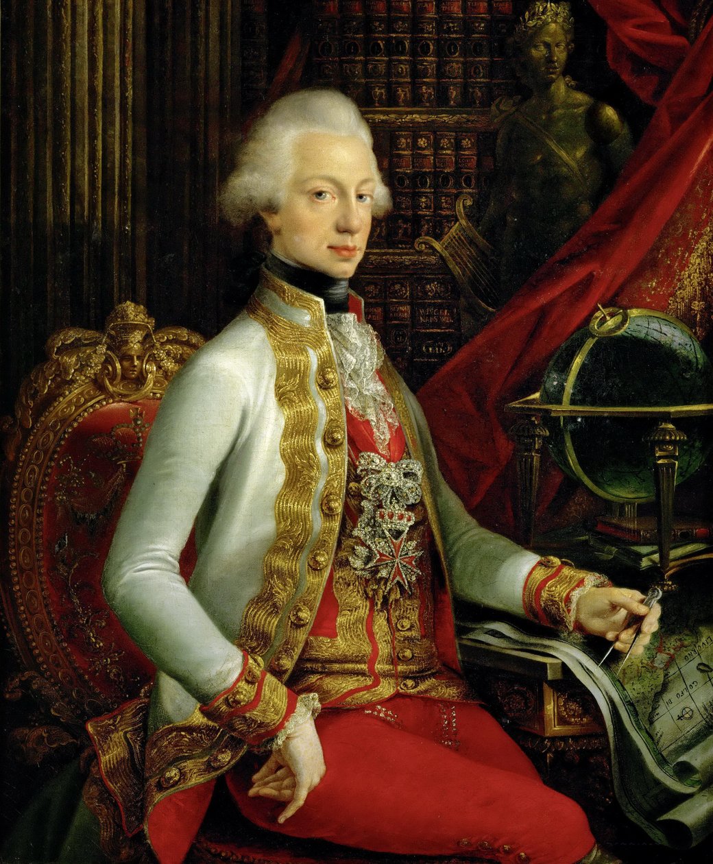 Großherzog Ferdinand III. (1769-1824), Sohn von Leopold II., in seiner Bibliothek sitzend, Kniestück von Joseph Dorffmeister