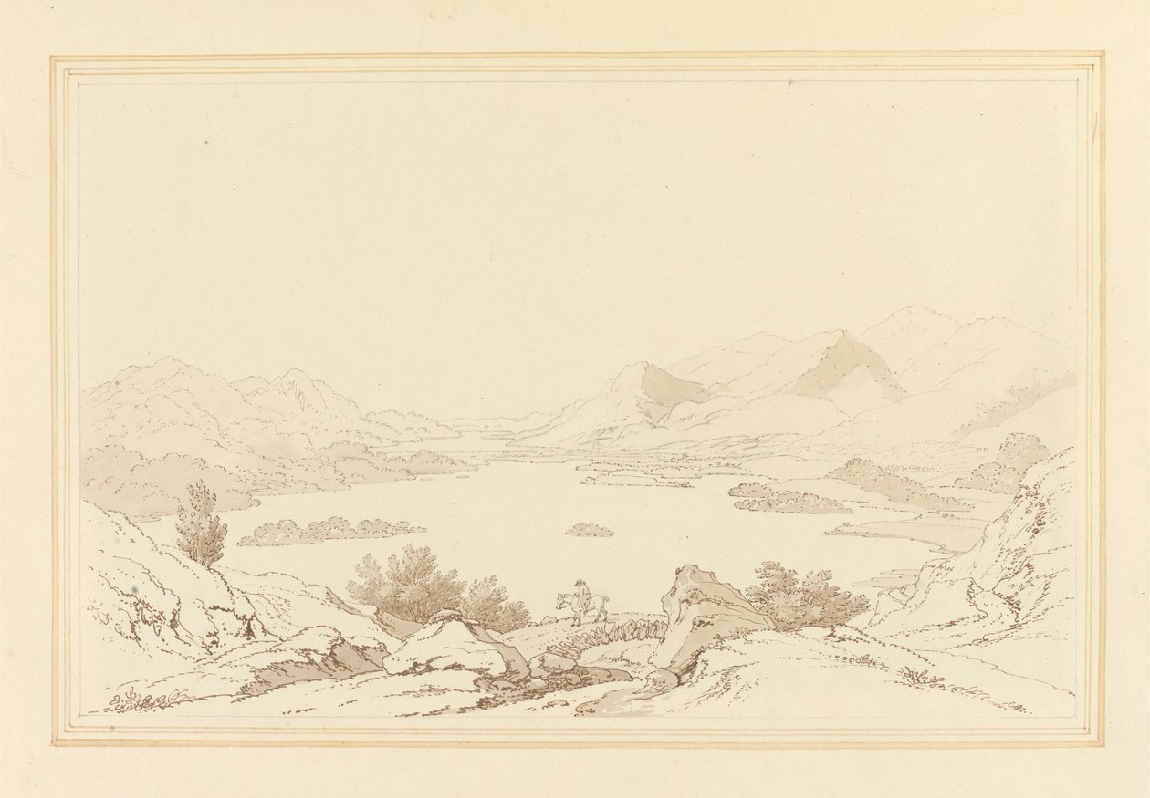 Gesamtansicht des Derwent Water Sees (Feder & Tinte mit Aquarell über Graphit auf gewobenem Papier) von Joseph Farington