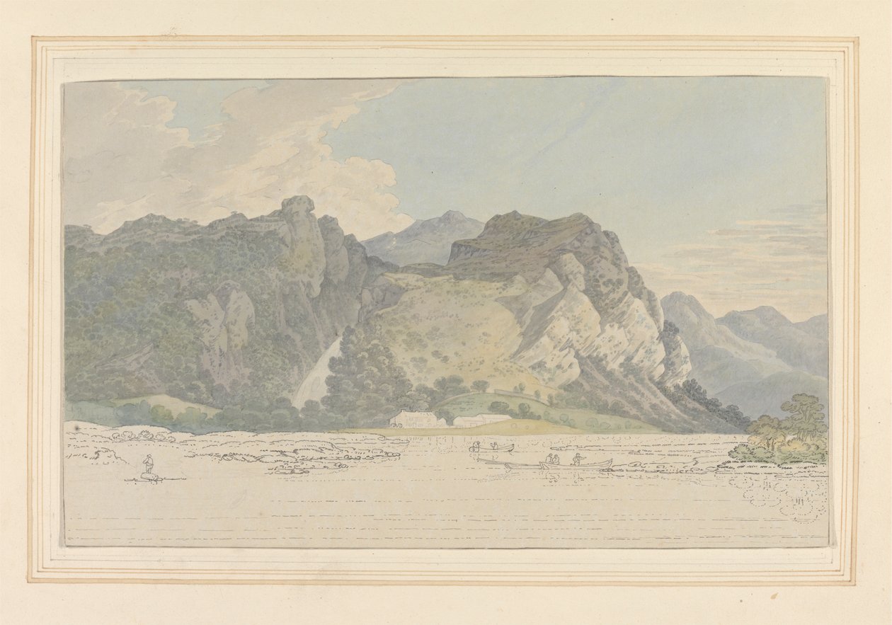 Lodore Rocks -- Wasserfall & Hütte von Joseph Farington