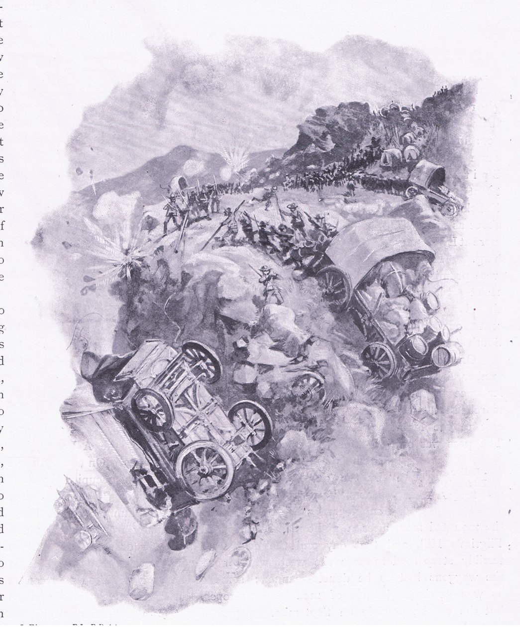 Die Buren zerstören ihre Wagen bei Spitzkop, Illustration aus After Pretoria: The Guerilla War, 1902 von Joseph Finnemore