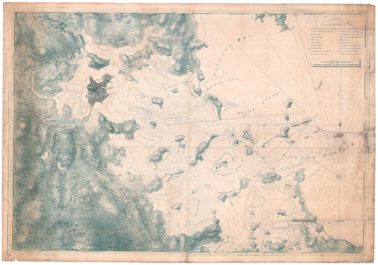 Eine Karte nautischer Bemerkungen und Beobachtungen für die Karte des Hafens von Boston von Joseph Frederick Wallet DesBarres