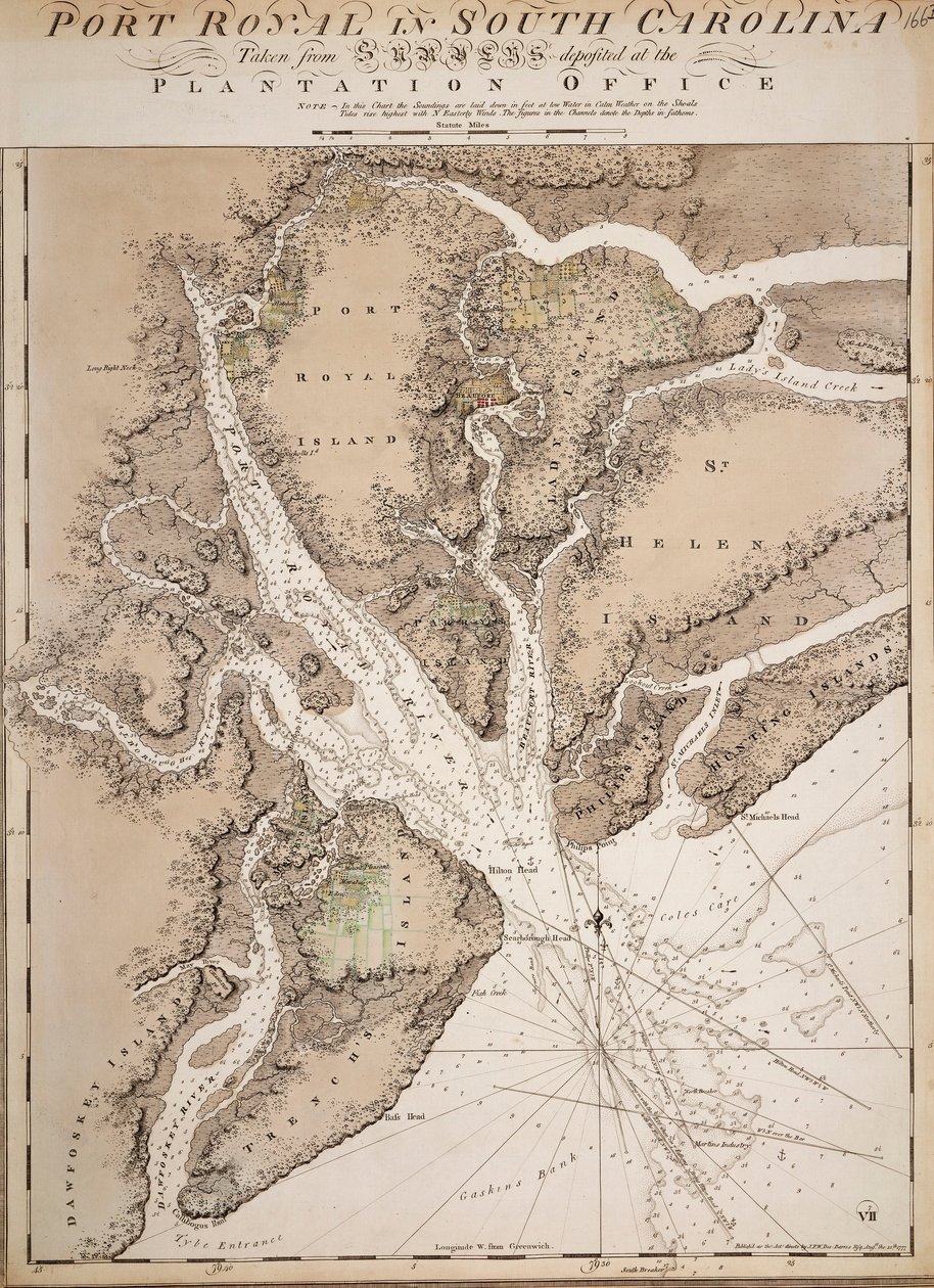 Karte von Port Royal in South Carolina, Vereinigte Staaten von Amerika von Joseph Frederick Wallet DesBarres