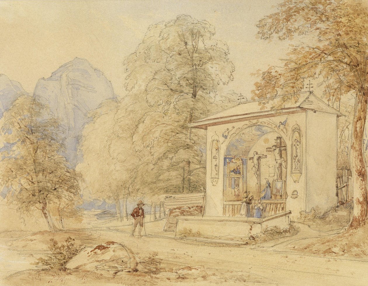 Joseph Höger Wanderer und Golgothakapelle von Joseph Hoger