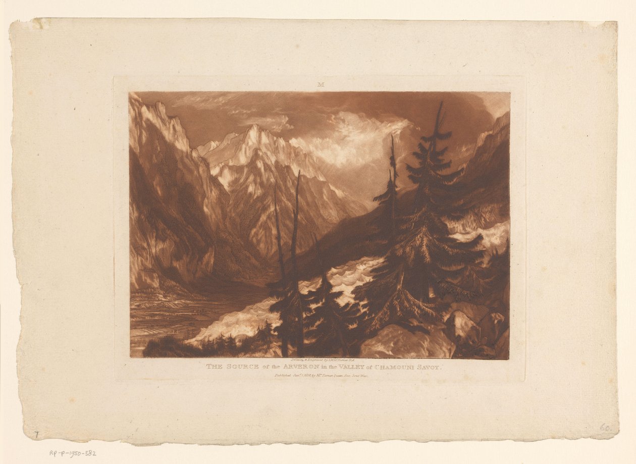 Blick auf das Tal von Chamonix mit dem Fluss Arveyron. Landschaftsstudien (Serie) von Joseph Mallord William Turner