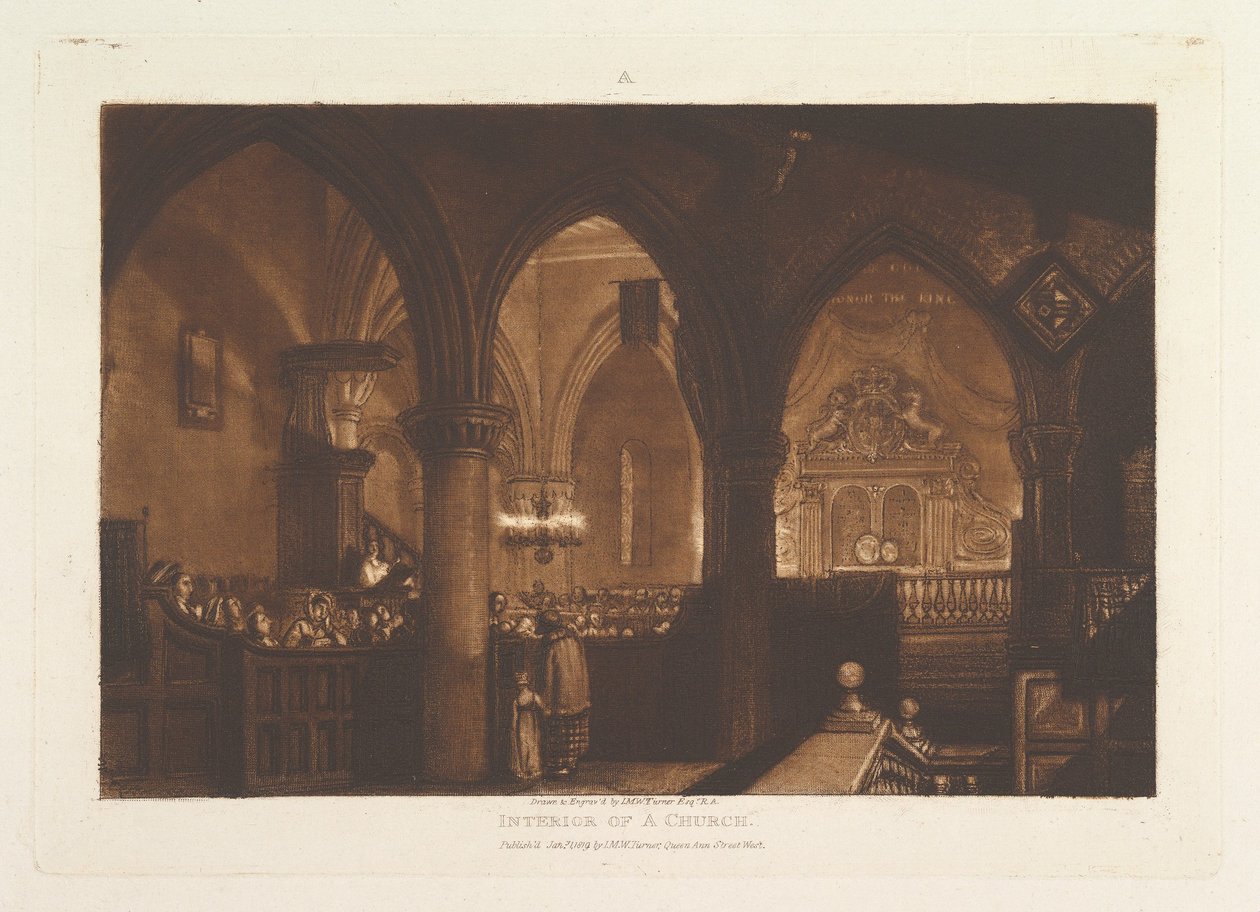 Innenraum einer Kirche, Liber Studiorum, Teil XIV, Tafel 70, 1. Januar 1819 von Joseph Mallord William Turner