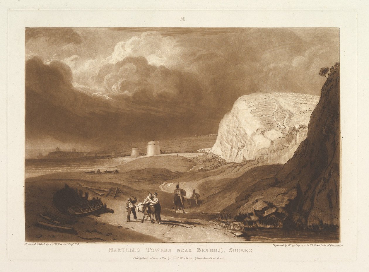 Martello-Türme bei Bexhill, Sussex Liber Studiorum, Teil VII, Platte 34, Juni 1811 von Joseph Mallord William Turner
