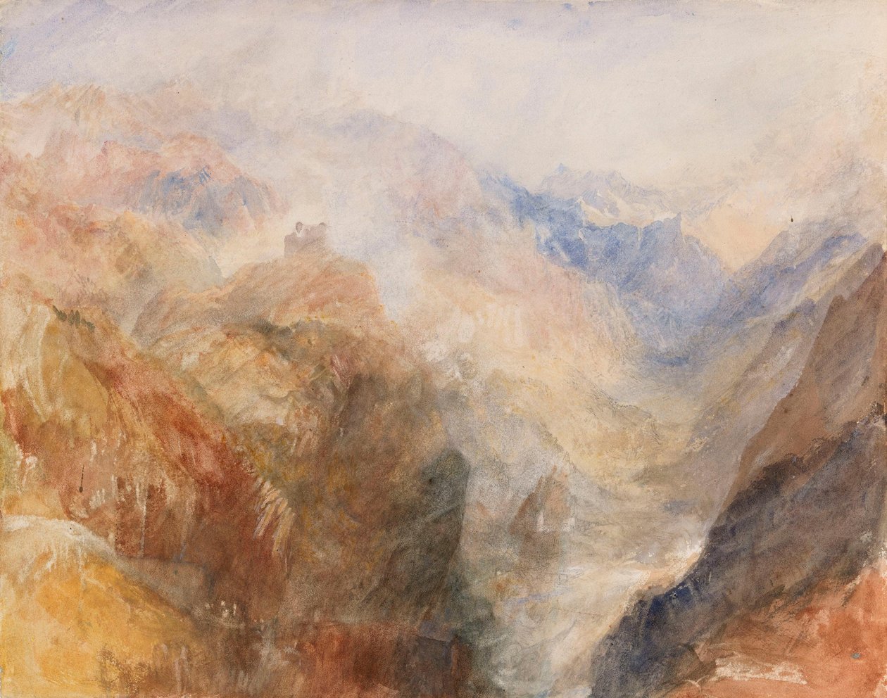 Montjovet von unten St. Vincent, Blick hinunter ins Aostatal Richtung Berriaz von Joseph Mallord William Turner