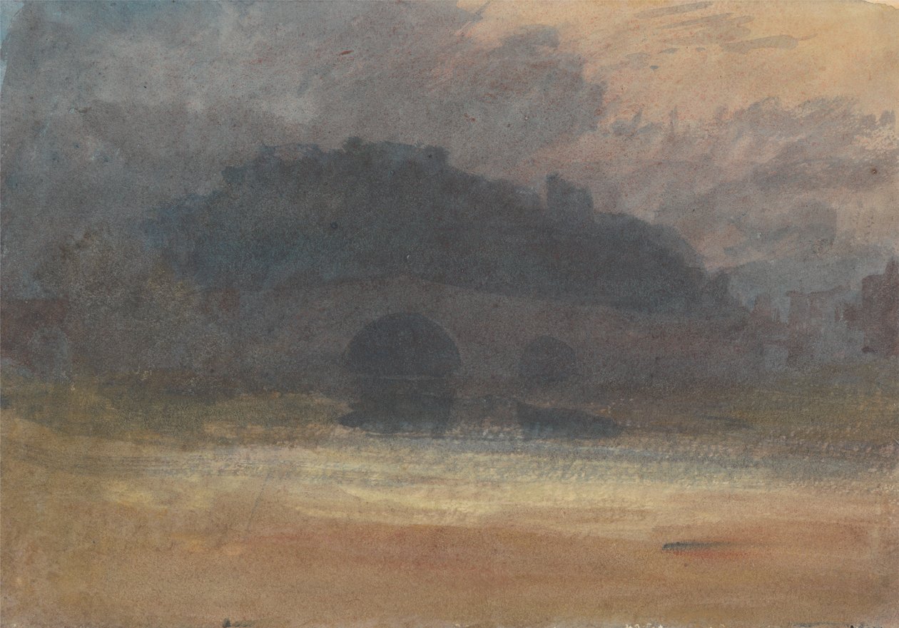 Die Brücke über den Fluss Rye bei Helmsley, mit der Burg im Hintergrund von Joseph Mallord William Turner