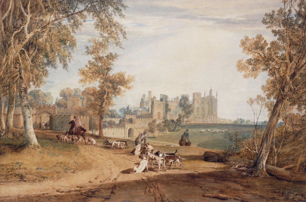 Die Nordwestfront, Cassiobury, mit Hunden und Jägern von Joseph Mallord William Turner