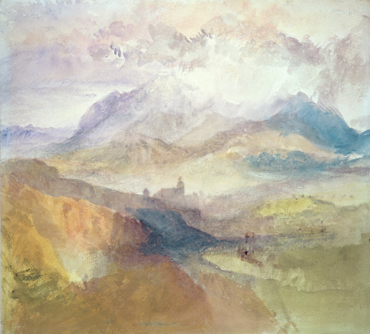 Blick entlang eines Alpentals, möglicherweise das Aostatal von Joseph Mallord William Turner