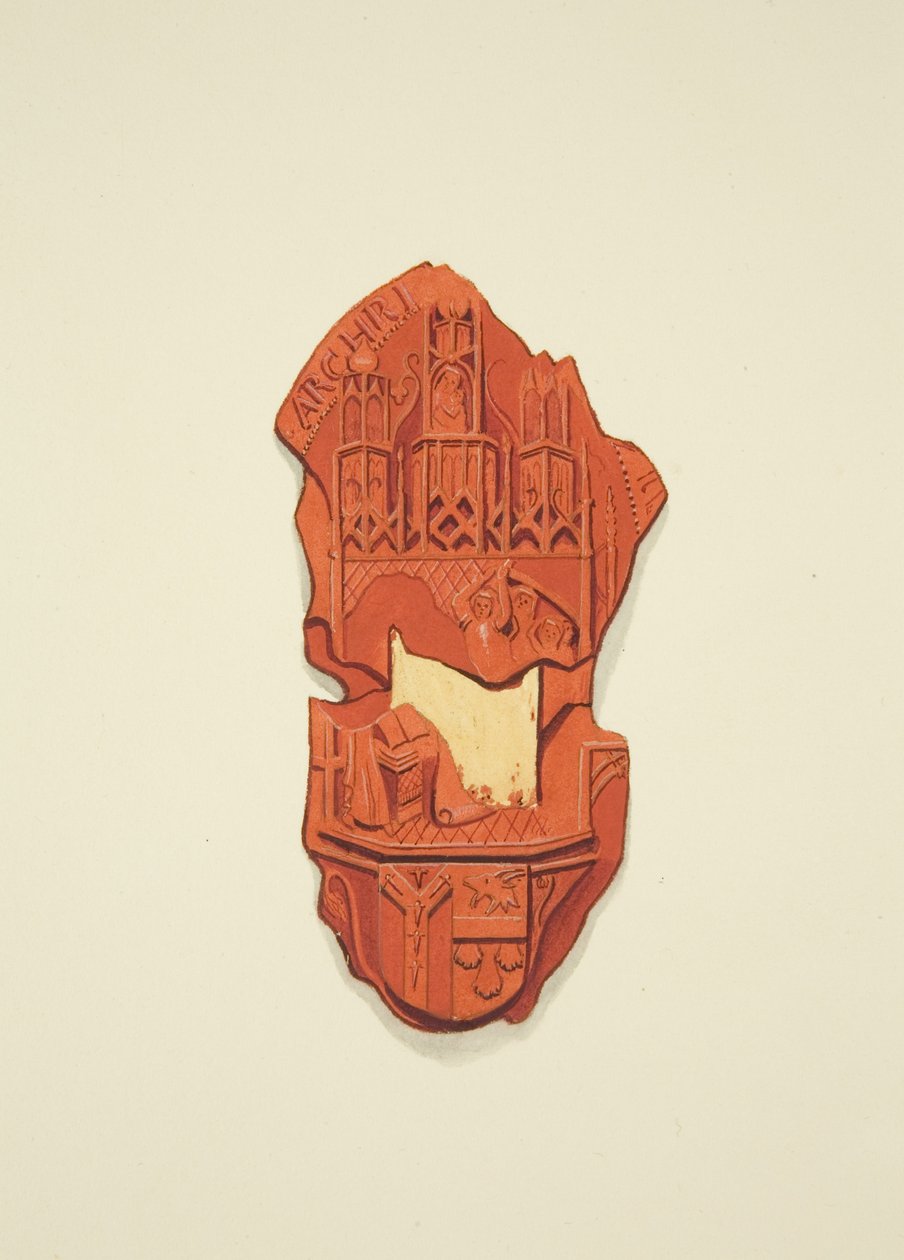 Rückseite des Siegels von Matthew Parker, Erzbischof von Canterbury, zum Testament von Thomas Alyce, Kaufmann von Joseph Manning