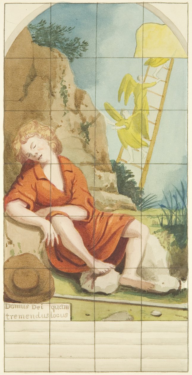 Buntglasfenster am Ostende des Südschiffs der Kathedrale von Bristol, das Jakobs Leiter zeigt von Joseph Manning