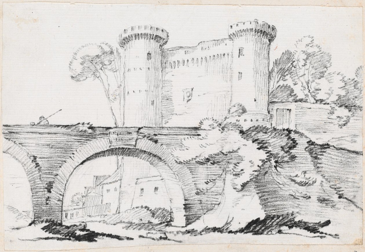 Eine Steinbrücke und der befestigte Eingang zu einer Stadt von Joseph Marie Vien