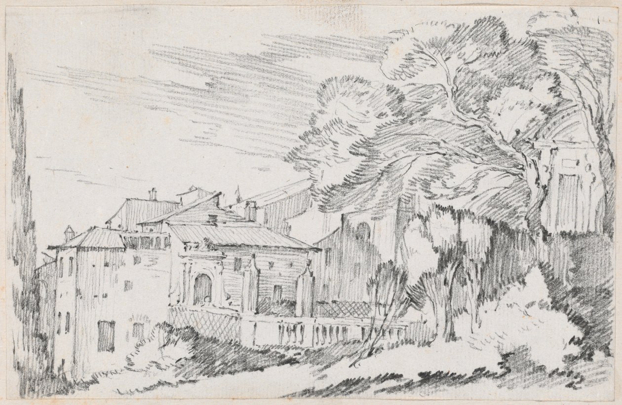 Häuser und ein Garten an einem Hang in Italien von Joseph Marie Vien
