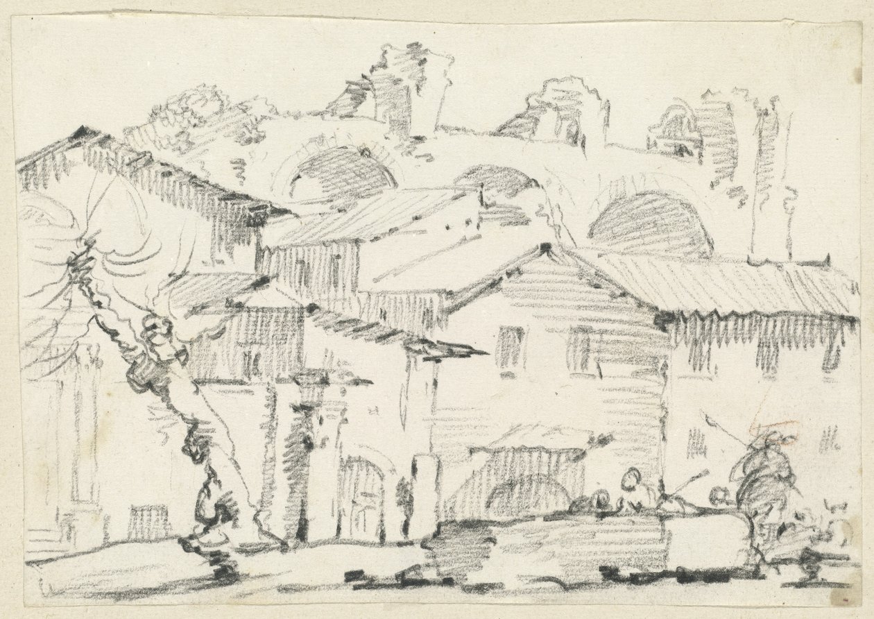 Häuser auf der Nordseite des Forums mit der Basilika von Maxentius im Hintergrund von Joseph Marie Vien