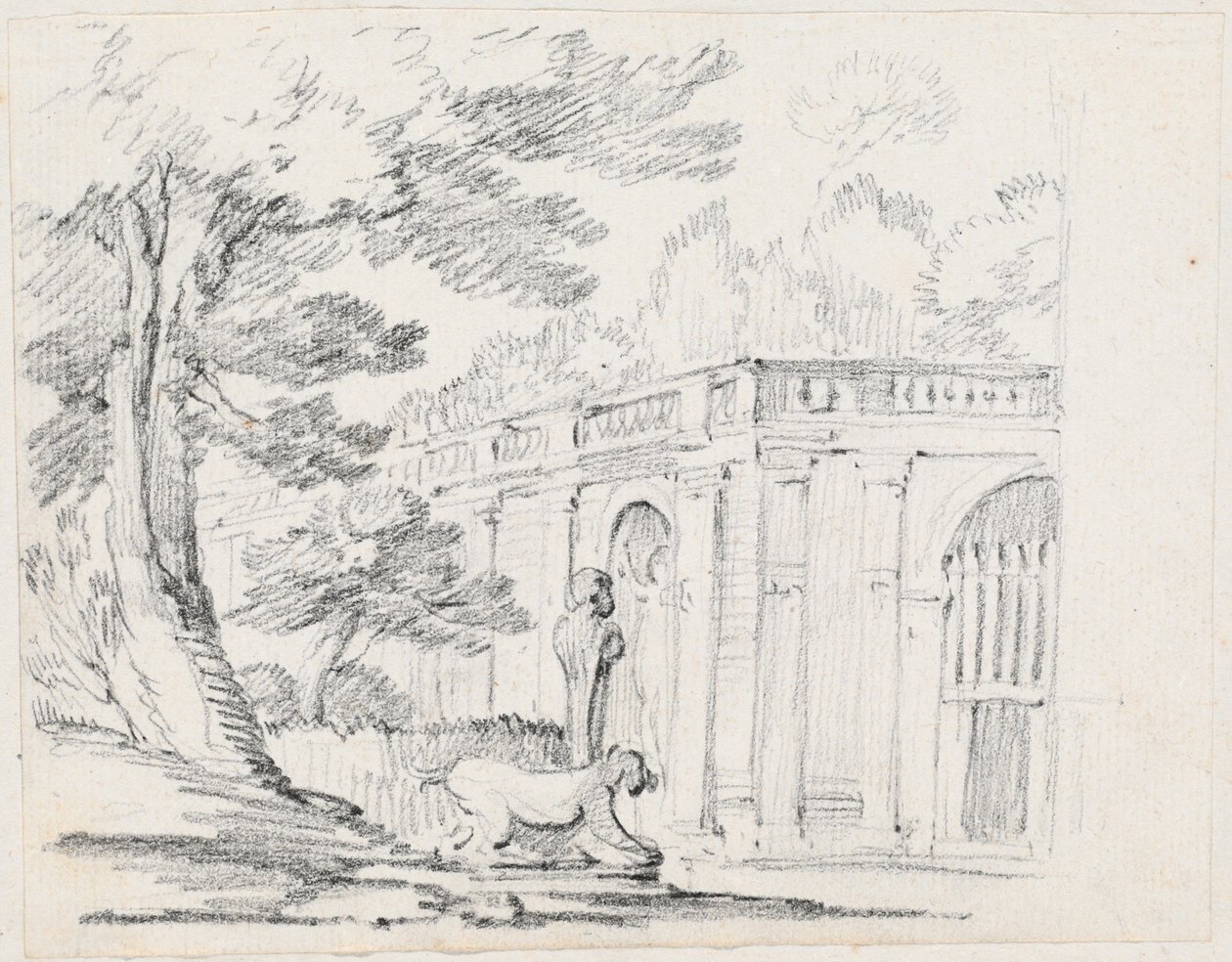 Loggia und Statuen in einem italienischen Garten von Joseph Marie Vien