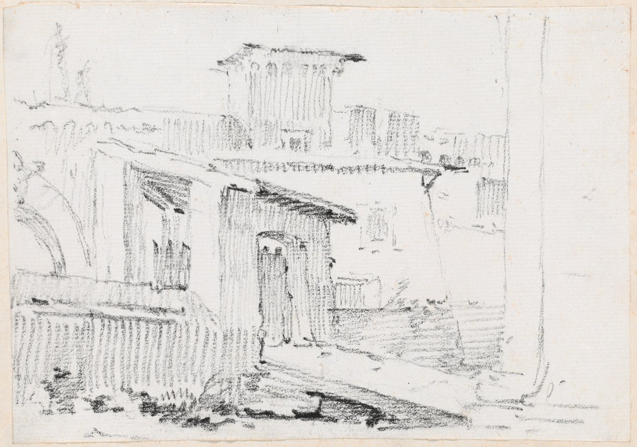 Römische Gebäude mit einem offenen Schuppen von Joseph Marie Vien