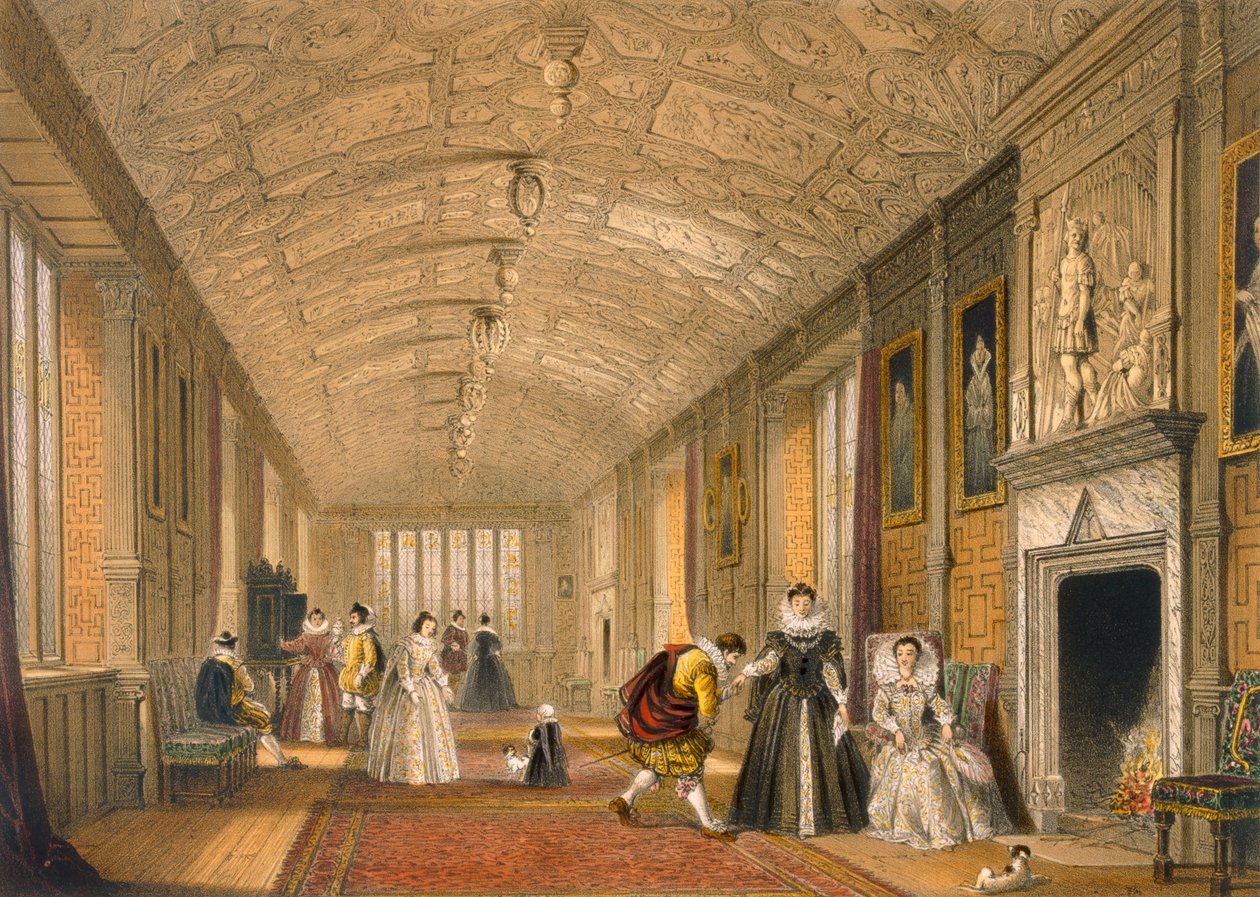 Die lange Galerie in Lanhydrock, Cornwall, 1600 von Joseph Nash