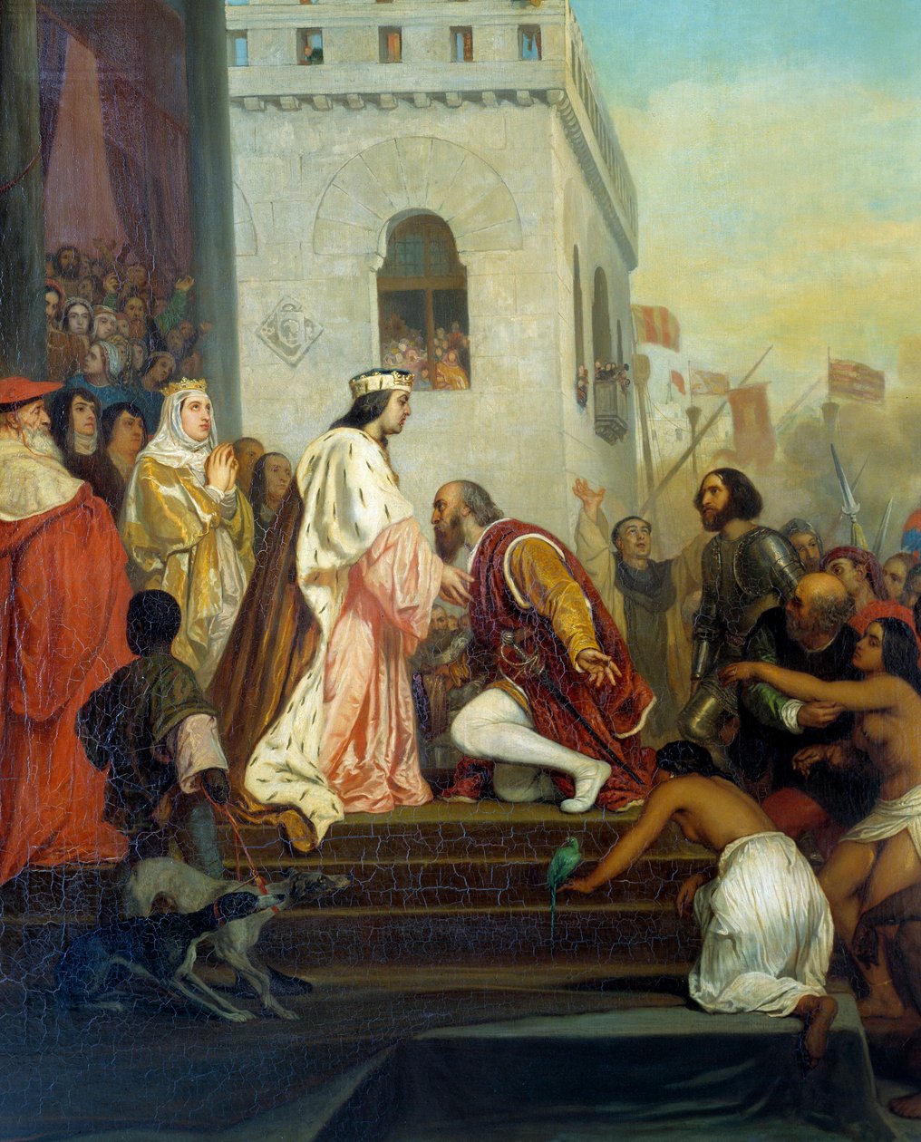 Empfang von Christoph Kolumbus durch die Könige von Spanien in Barcelona 1493 (Detail) von Joseph Nicolas Robert Fleury