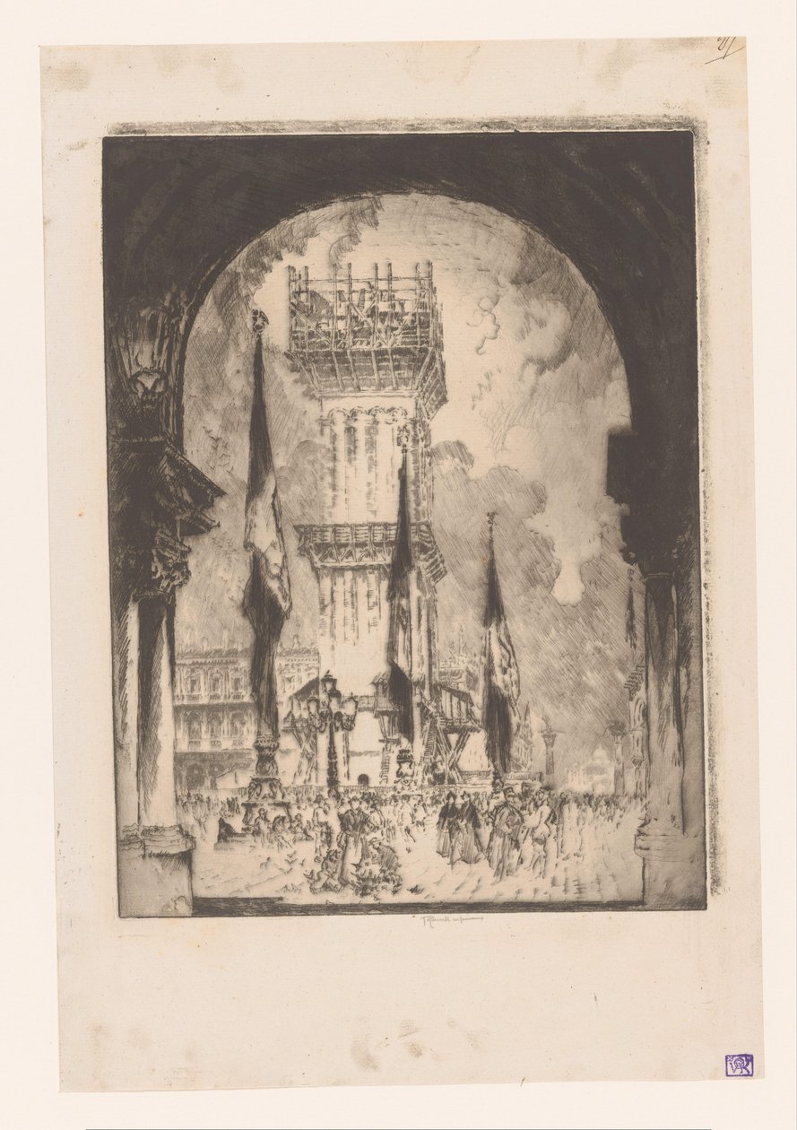 Campanile von Venedig im Gerüst von Joseph Pennell (signed by artist)