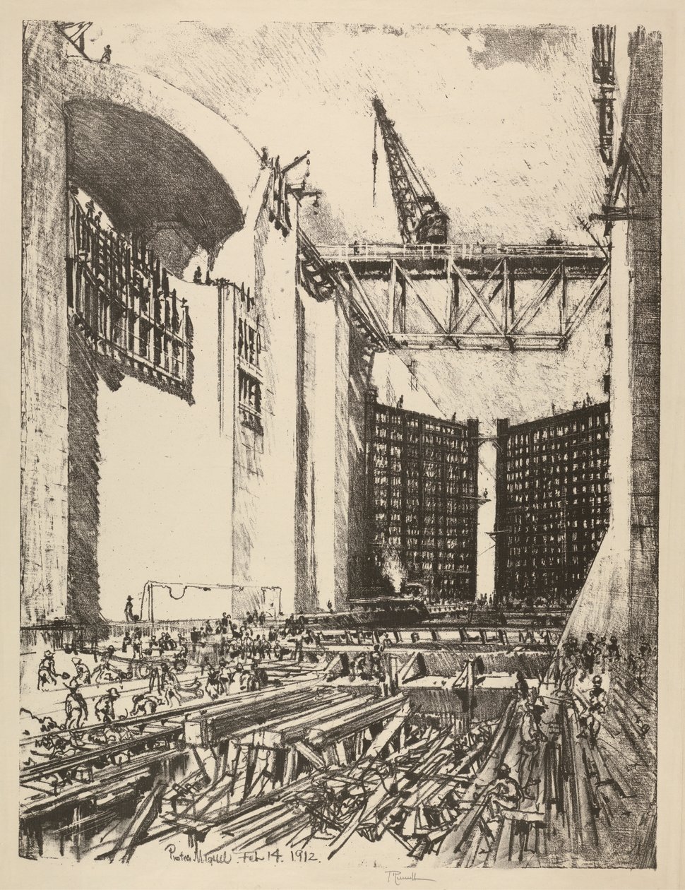 Verlegung des Bodens der Pedro Miguel Schleuse von Joseph Pennell