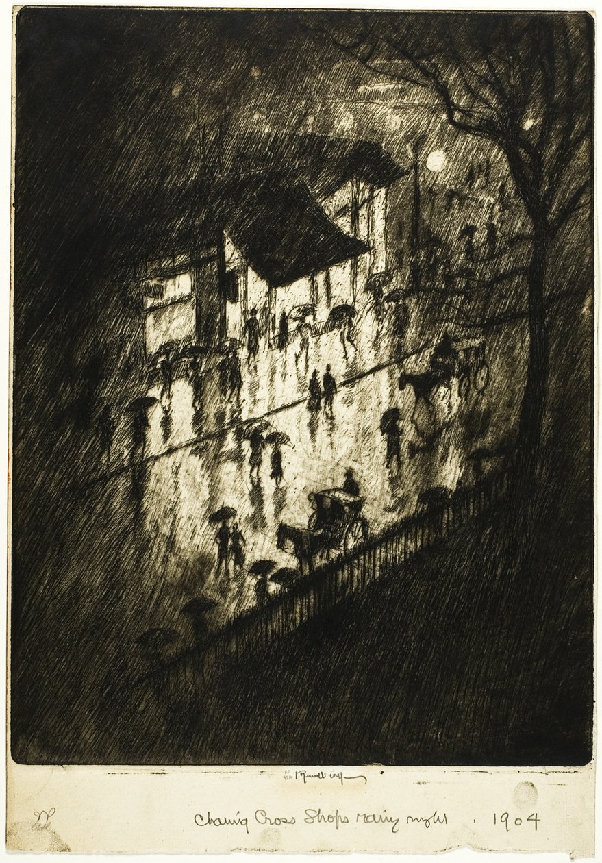 Regnerische Nacht, Charing Cross Geschäfte von Joseph Pennell