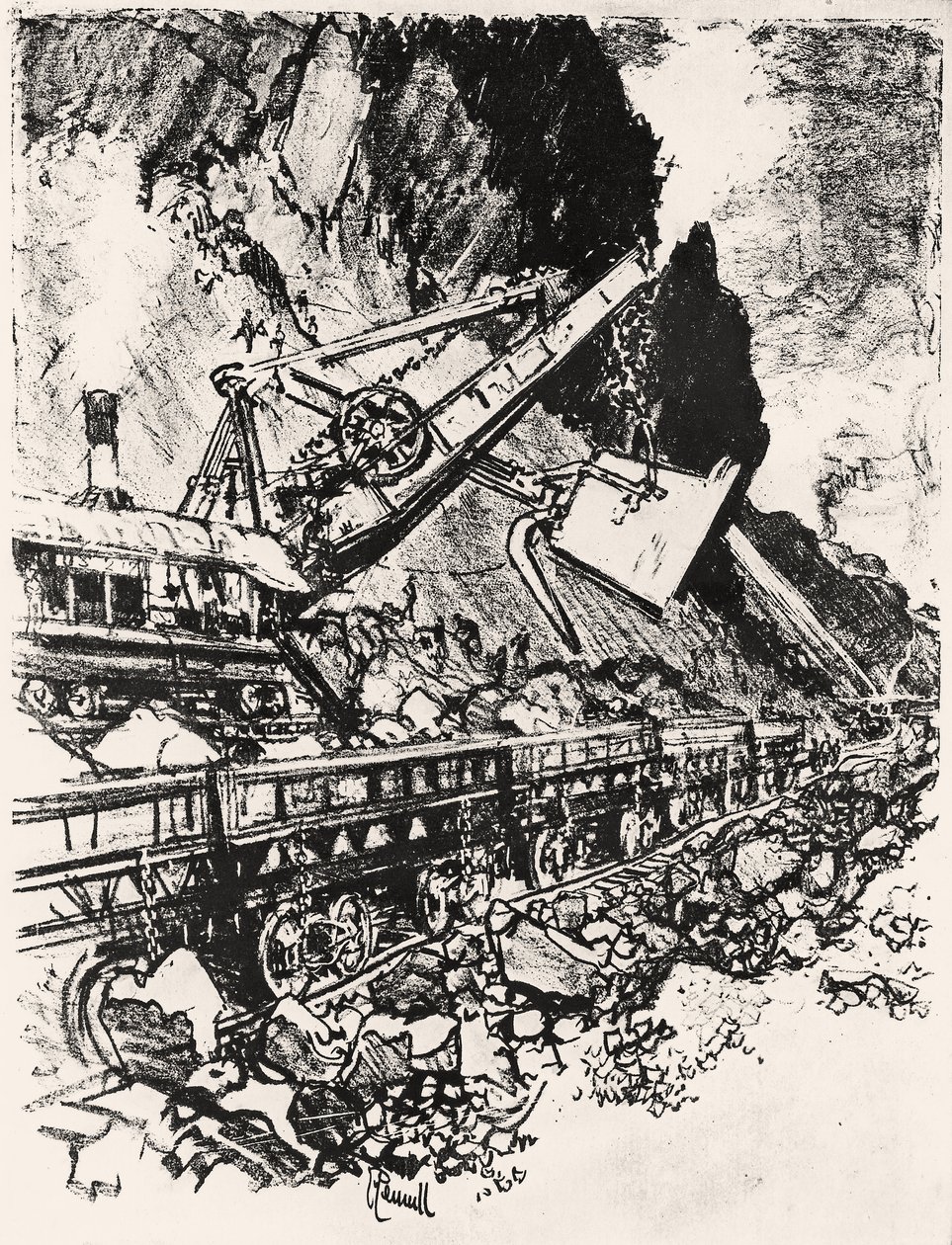 Dampfbaggerarbeit: Culebra-Schnitt, Platte XIV aus Der Panamakanal von Joseph Pennell, 1912 von Joseph Pennell