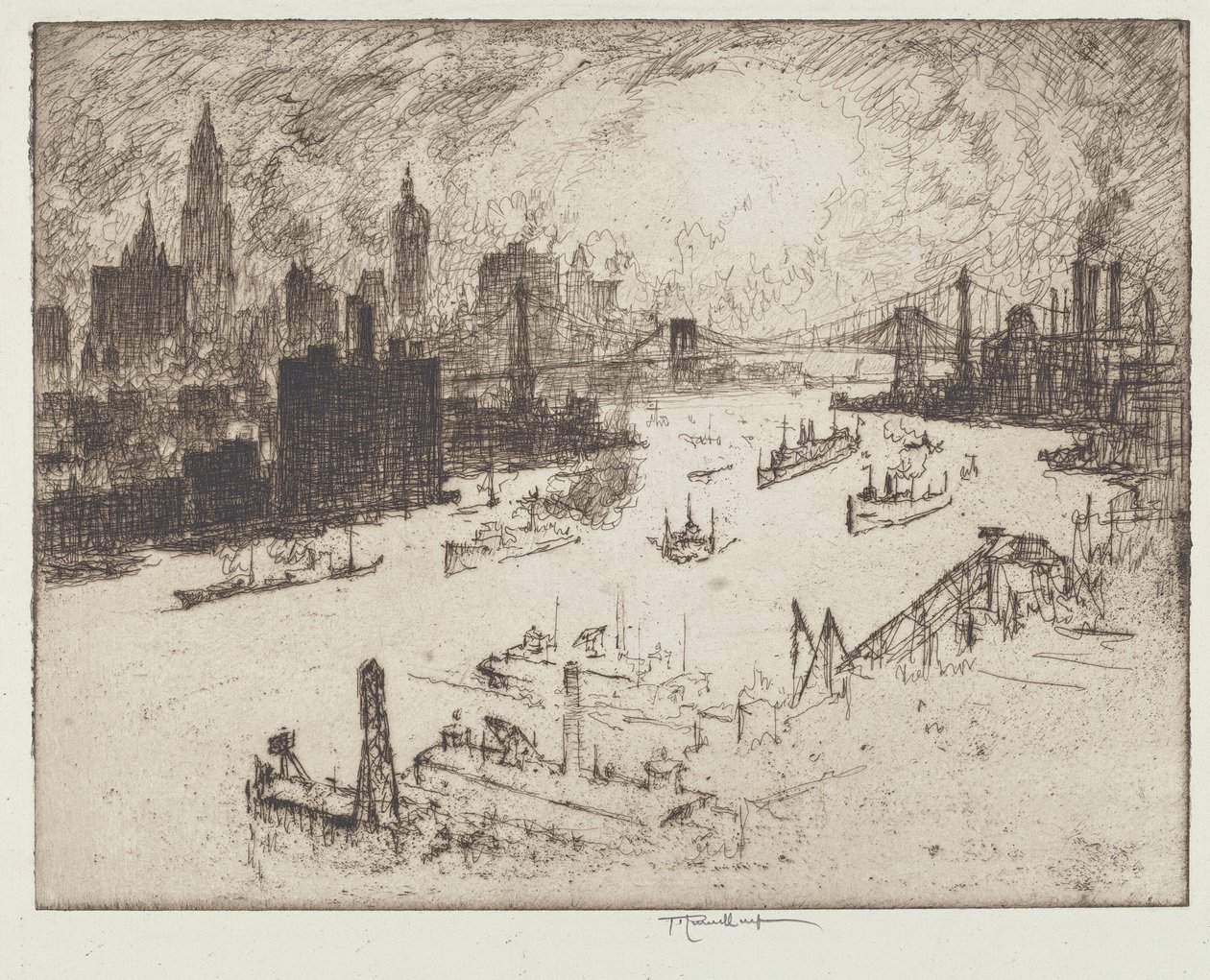 Sonnenuntergang, von der Williamsburg Bridge von Joseph Pennell
