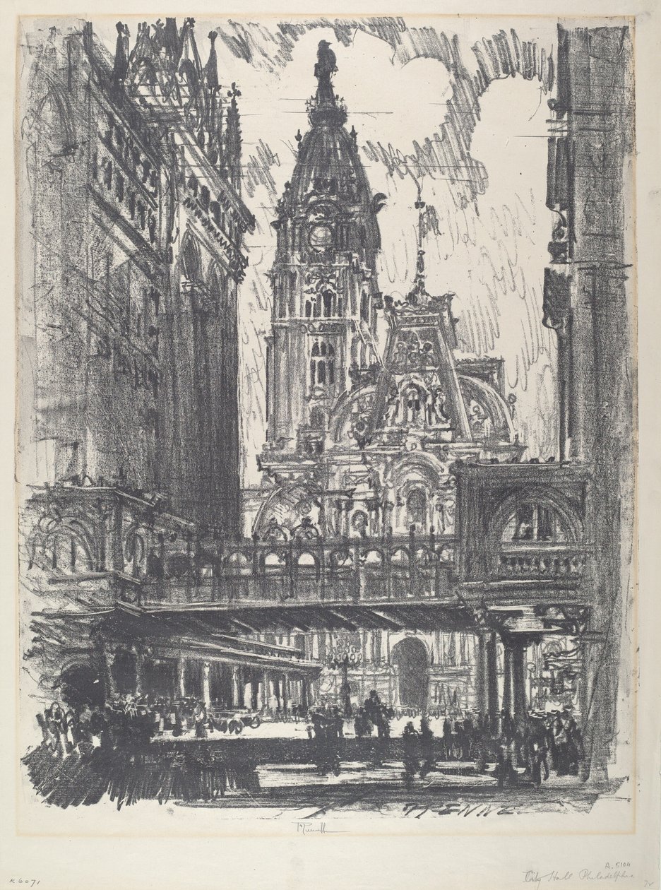 Das Rathaus und die Brücke über die Market Street von Joseph Pennell