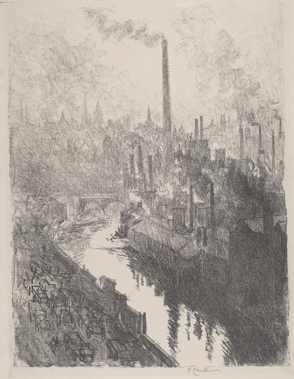 Der große Schornstein, der Motorpark von Joseph Pennell