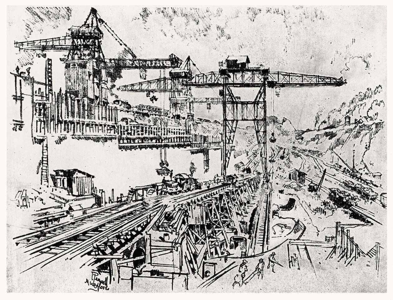 Die Mauern der Miraflores-Schleuse, Platte XXIII aus Der Panamakanal von Joseph Pennell, 1912 von Joseph Pennell
