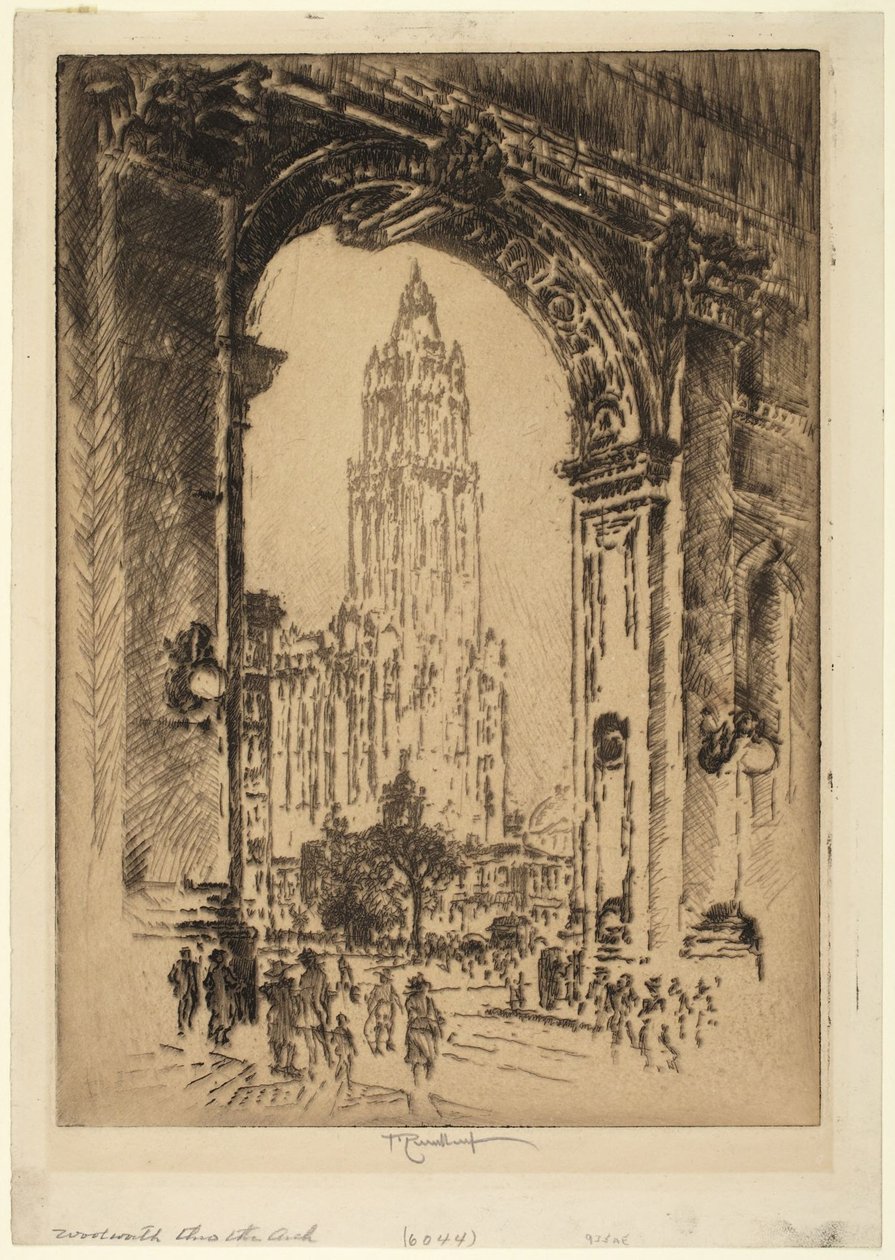 Das Woolworth Building durch den Bogen von Joseph Pennell