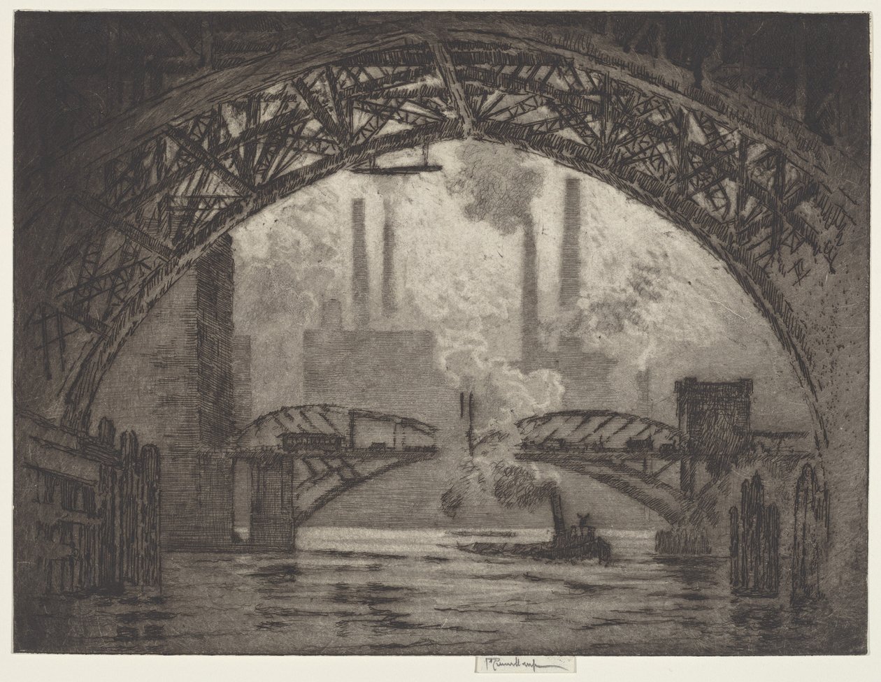 Unter den Brücken, Chicago von Joseph Pennell