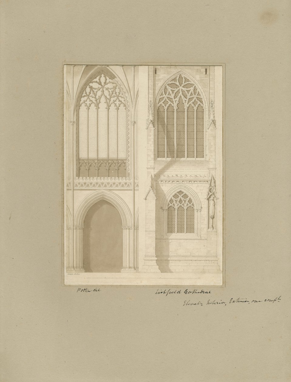 Innenraum der Kathedrale von Lichfield - Chor: Sepiazeichnung, 1819 von Joseph Potter