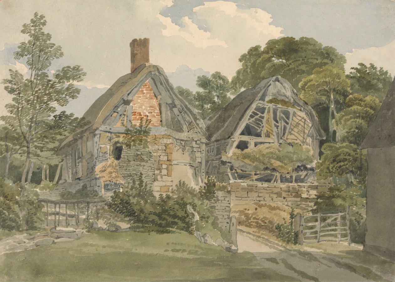 Reetgedecktes Cottage und angrenzende Scheune von Joseph Powell