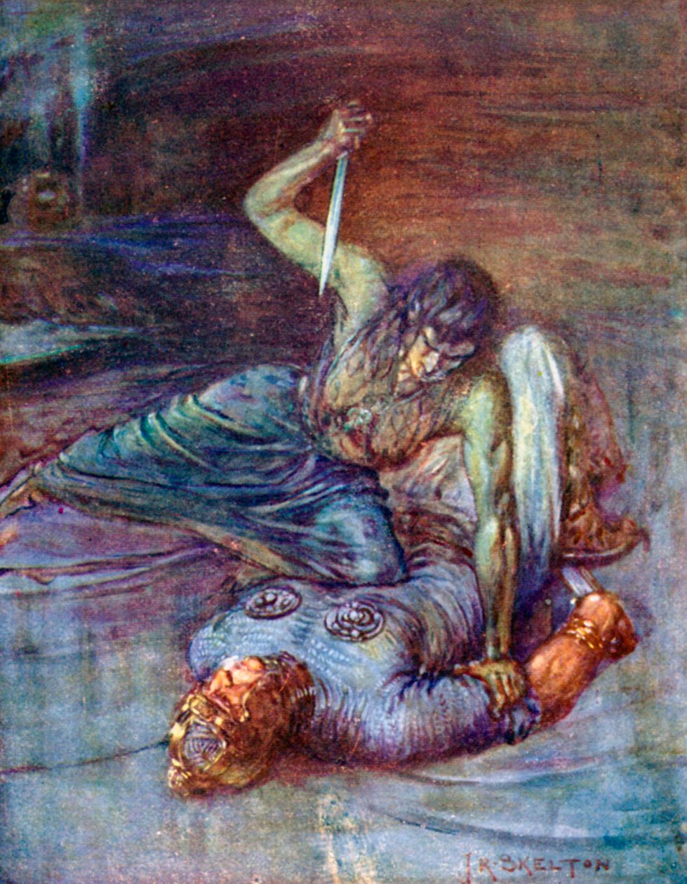 Sie warf ihn zu Boden und kniete auf seiner Brust von Joseph Ratcliffe (after) Skelton