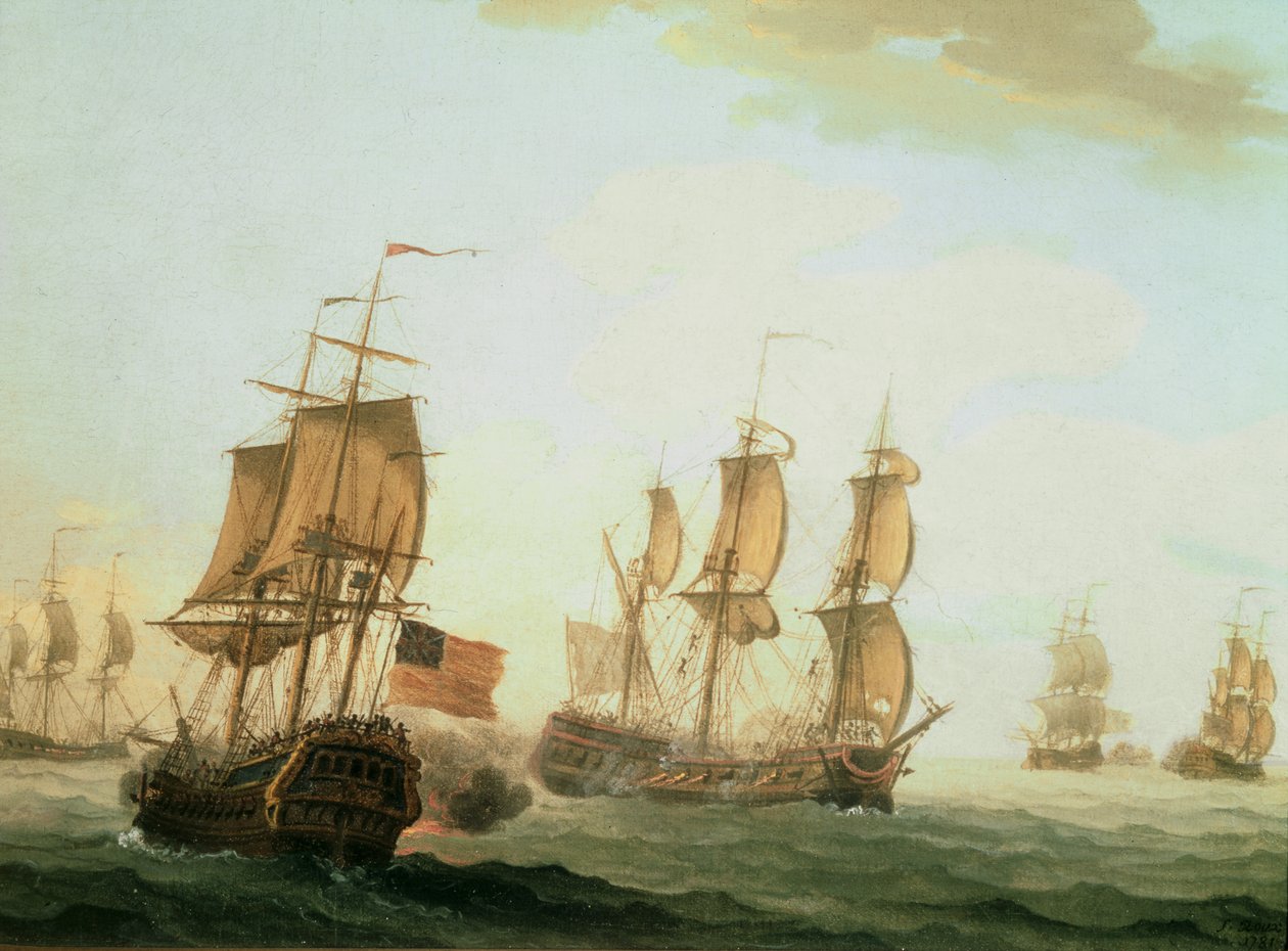 Seeschlacht zwischen einem britischen Ostindienfahrer und einem französischen Kriegsschiff von Joseph Roux