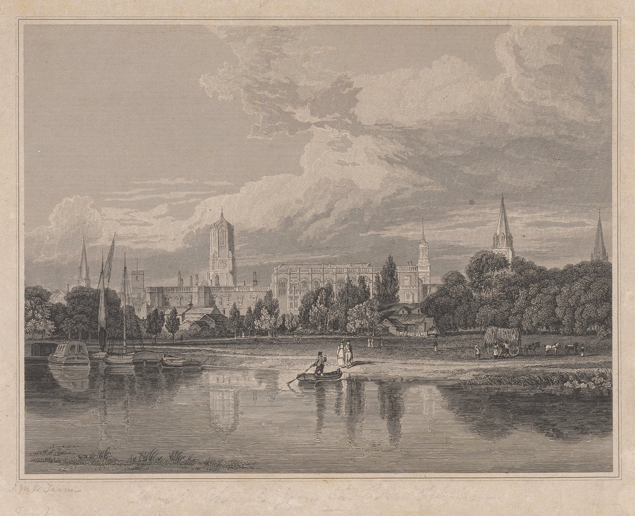 Südansicht von Christ Church, etc. von den Wiesen... von Joseph Skelton