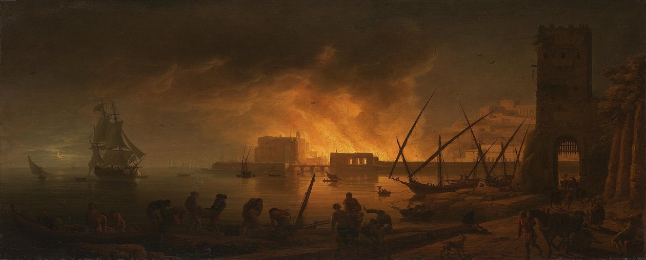 Nächtlicher Brand in einem Seehafen, 1748 von Joseph Vernet